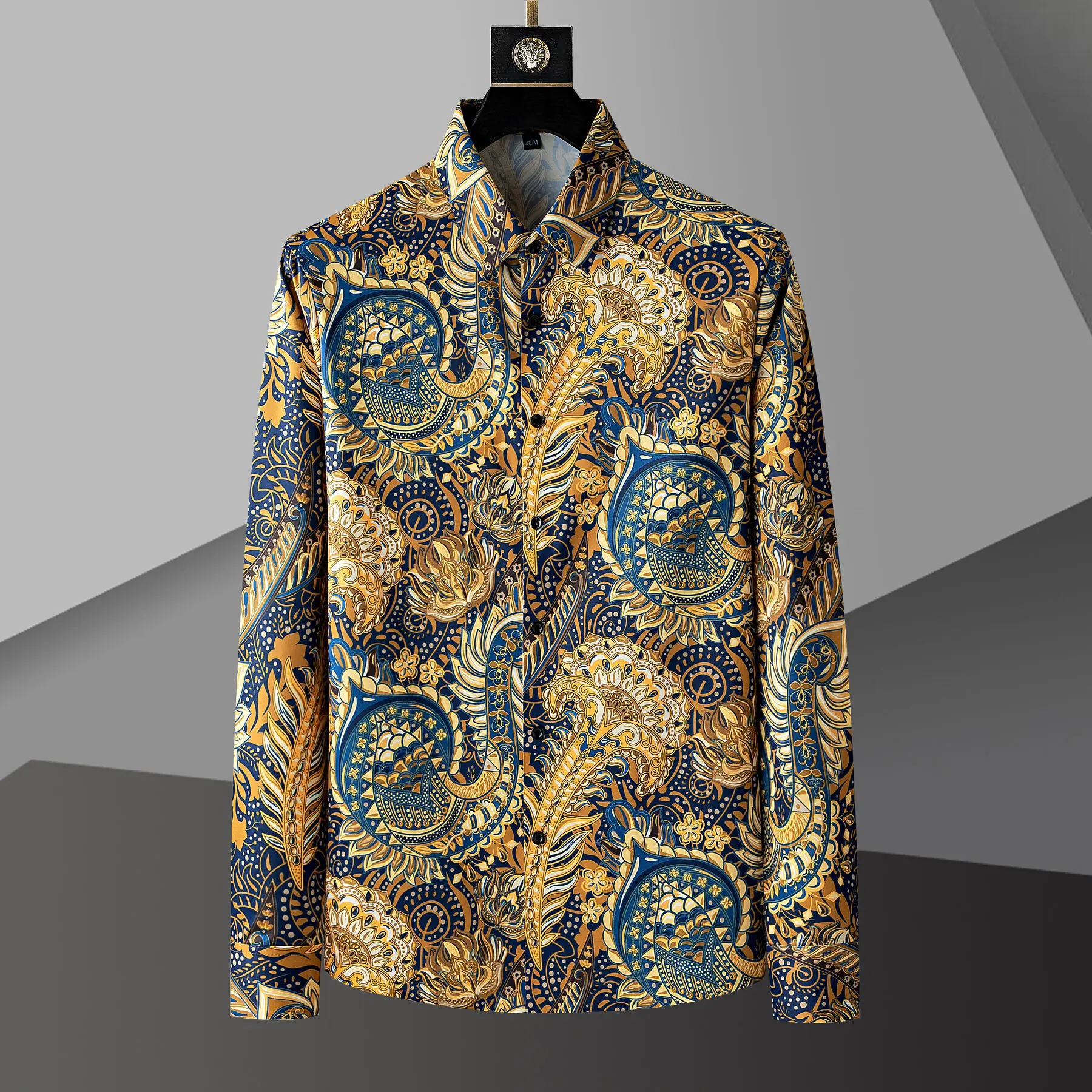 

Luxury Shirt Mens Long Sleeve Camiseta Masculina Hawaiian Shirt Paisley Gold Print Shirts Men Casual Blouse Homme Baroque Shirt