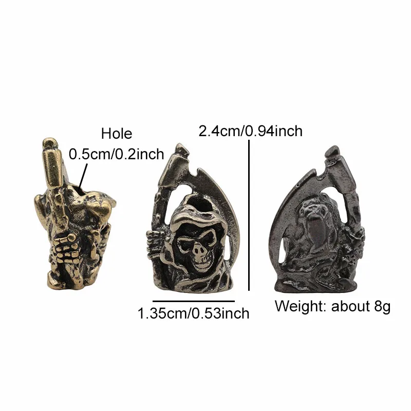 Scythe Grim Reaper Skull Head Soldier Brass Knife Beads EDC Outdoor Tool DIY Paracord Woven Lanyard Pendants Jewelry Accessories