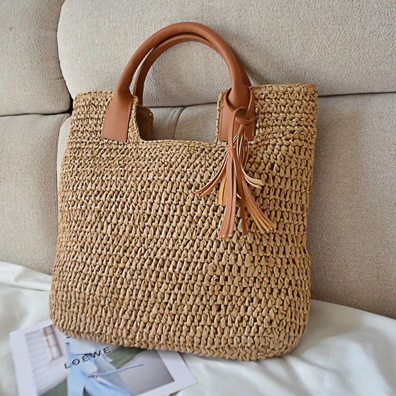 

Summer Large Capacity Woven Straw Bag Casual Crochet New Fashion Commuting Tote Seaside Travel Vacation Beach Shopping Bag