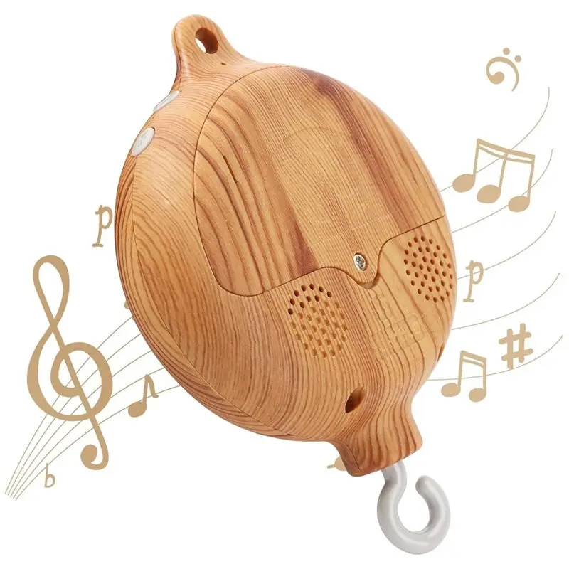 B23B Crib Mobile Motor Baby Mobile Rotary Music Box Imitation Wood With Rotating Hook 35 Song Electric Wood Grain Music Box