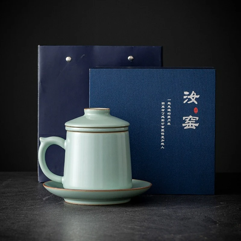 

Chinese Style Ru Kiln Office Cup Ceramic Tea Water Separation Office Cup Large Capacity Mug with Lid Household Drinkware Cup