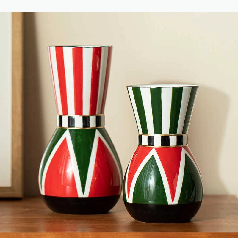 Ceramic Vase Geometric Color Fringe Flower Vase Tartan Floral Arrangement Accessories Flower Pot Home Decoration Accessories