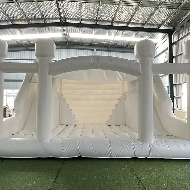 White Inflatable Bounce House With Double Slides Outdoor Wedding Bouncy Castle PVC Jumping Castle With Air Blower
