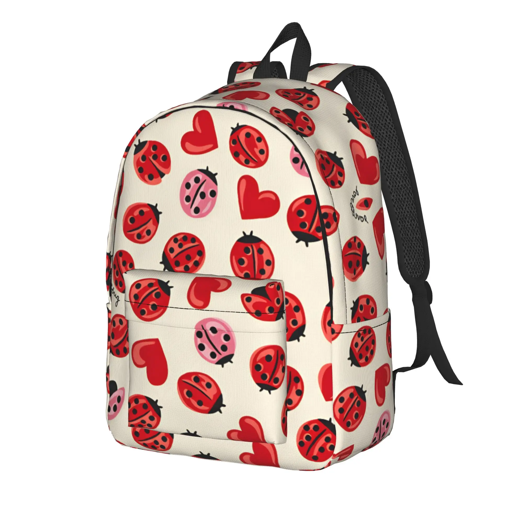 Ladybug Heart Lovebug Backpack  Female Polyester Workout Backpacks Durable Cool High School Bags Rucksack