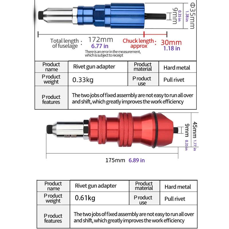 Multi functional electric core riveting gun electric tool accessories, 2.4mm -4.8mm rivet nut gun head adapter