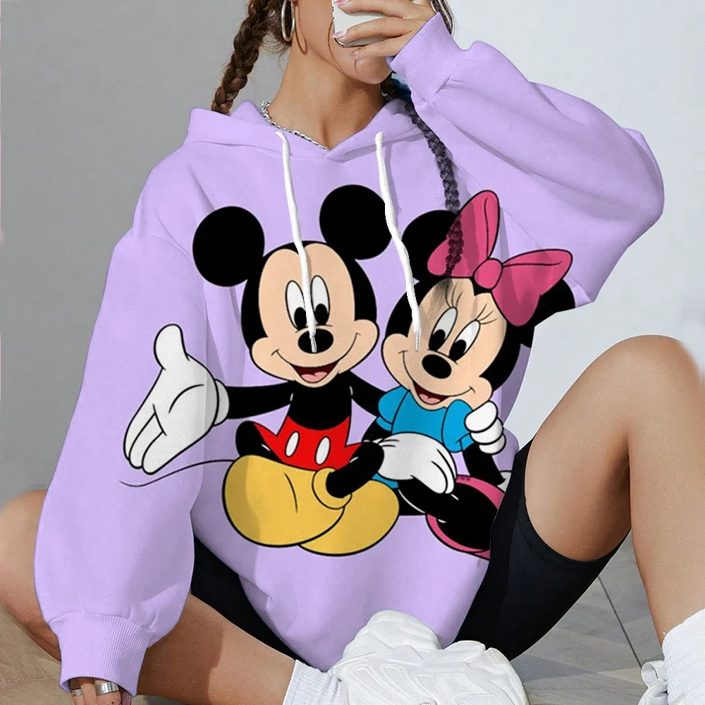 2025 المرأة الخريف الشتاء لطيف ديزني ميكي ماوس مطبوعة مريحة هوديي أزياء زوجين نمط الشارع