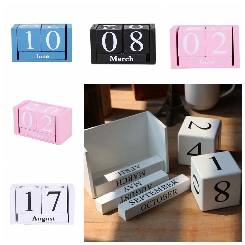 

MDF Wooden Perpetual Calendar Month Display Pastoral Style Building Blocks Calendar Eternal Blocks Perpetual Calendar