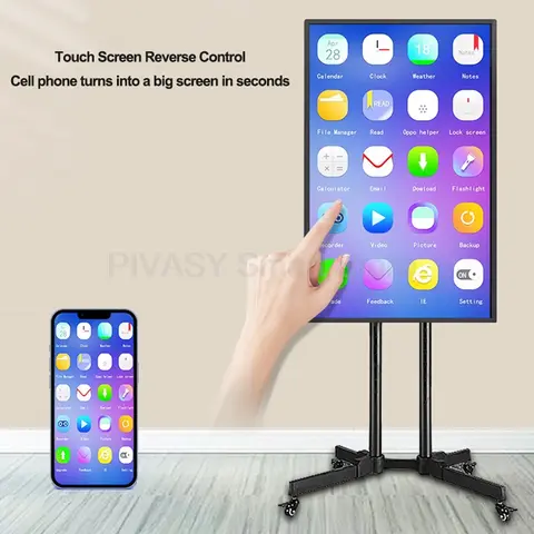 32 Inch Wireless Casting Android Smart TV for Tiktok Video Player Live Rotatable Touch Screen Movable Portable with Floor Stand