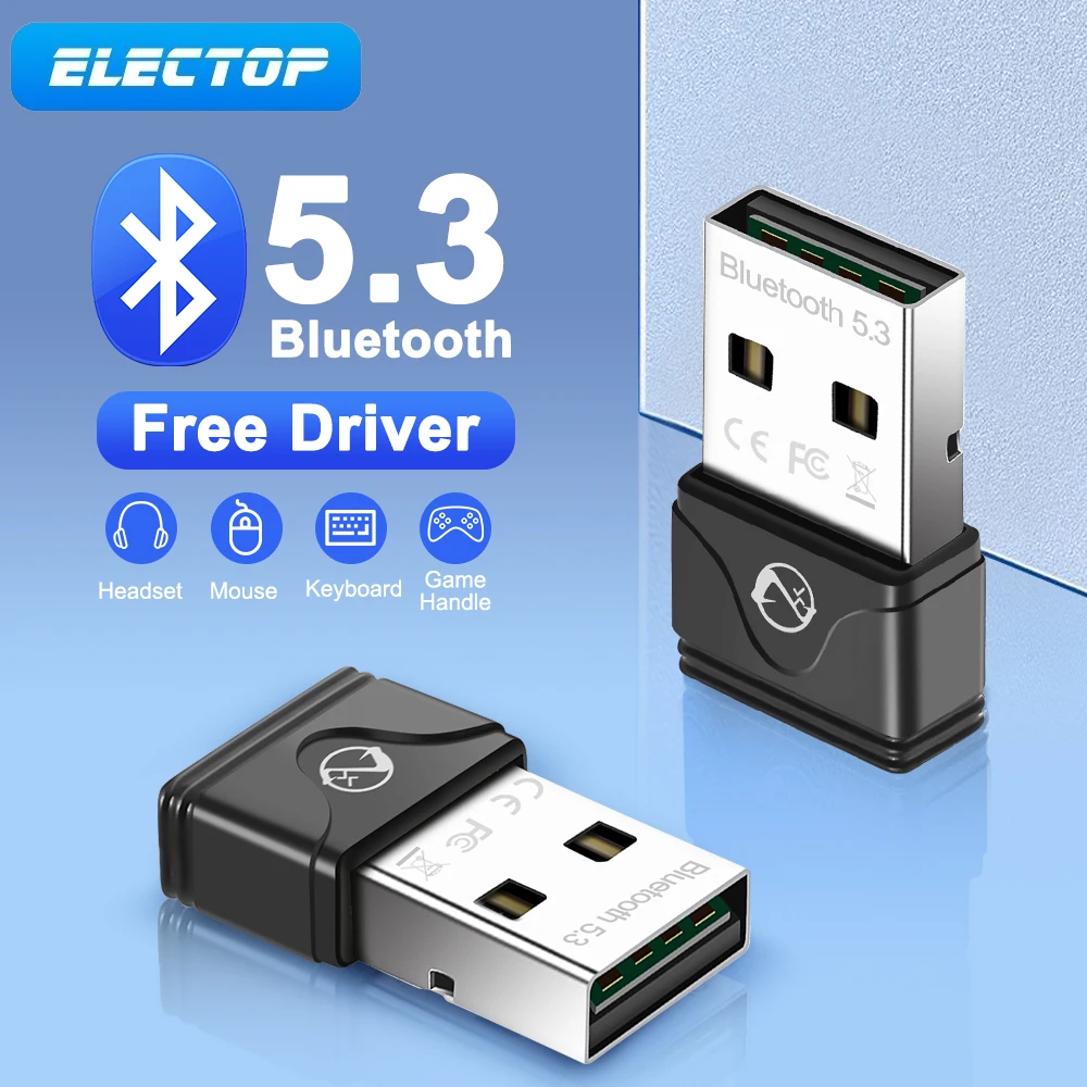 ELECTOP Bluetooth 5.3 Adapter Dongle USB Bluetooth 5.0 5.1 Transmitter for PC Win Keyboard Wireless Mouse Music Audio Adaptador