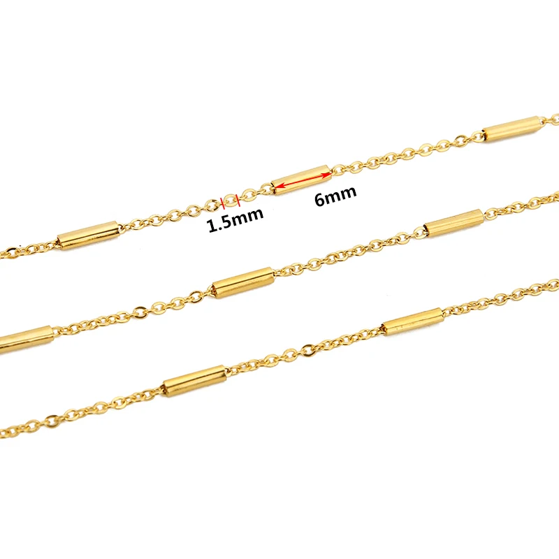 1Meter 1.5mm Stainles Steel Cross Chains with 8mm Gold Tube for Women Necklace Bracelet Chain Jewelry Making Supplies Bulk