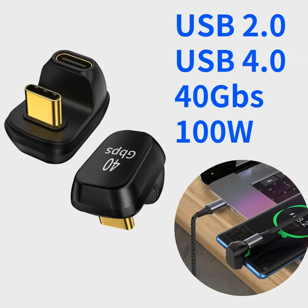 

40Gbps USB C 180 Degree Angle Adapter Thunderbolt 3 to 4 USB 2/4 Type C Male to Female 100W Fast Conversion for Telephones