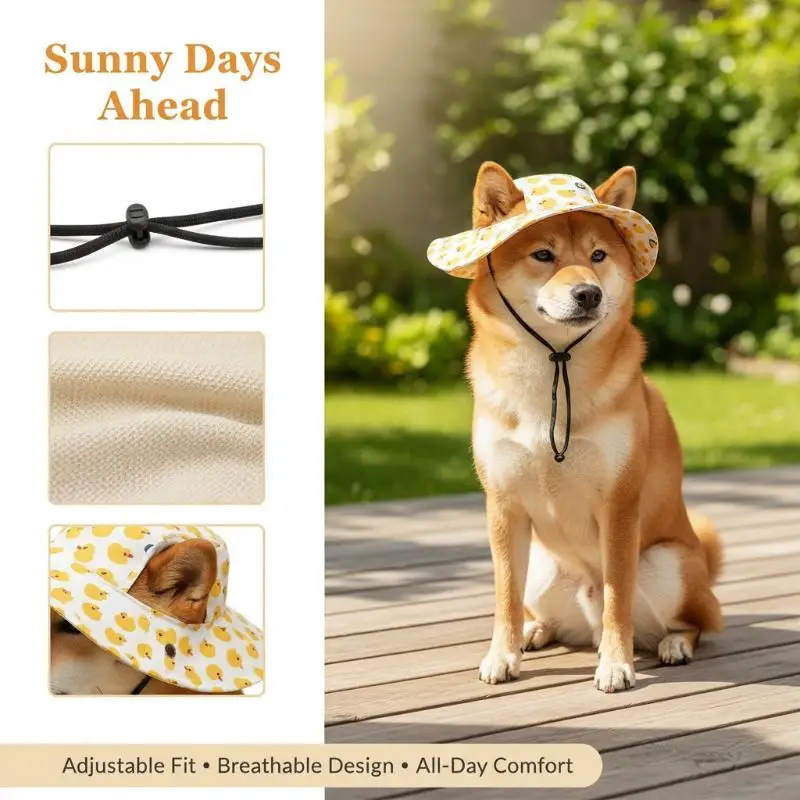 Cat Sun Hat UV Blocking Summer Pet Fisherman Cap Adjustable and Breathable for Outdoor Activities and Family Picnics
