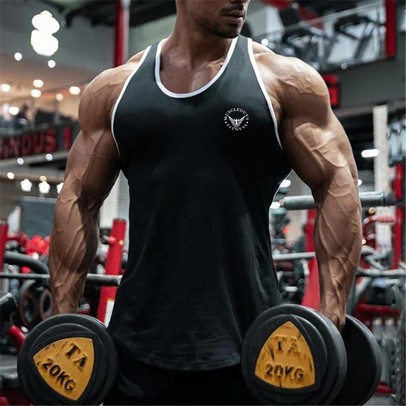 Gym Bodybuilding Sports T-shirt Workout Muscle Vest Fitness Cotton Breathable Sleeveless T-shirt Men Training Tank Tops