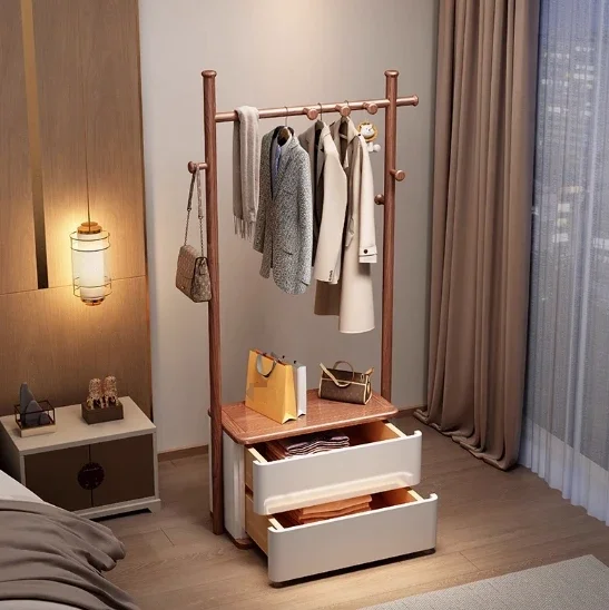 The product can be customized. All solid wood household hanger bedside table integrated