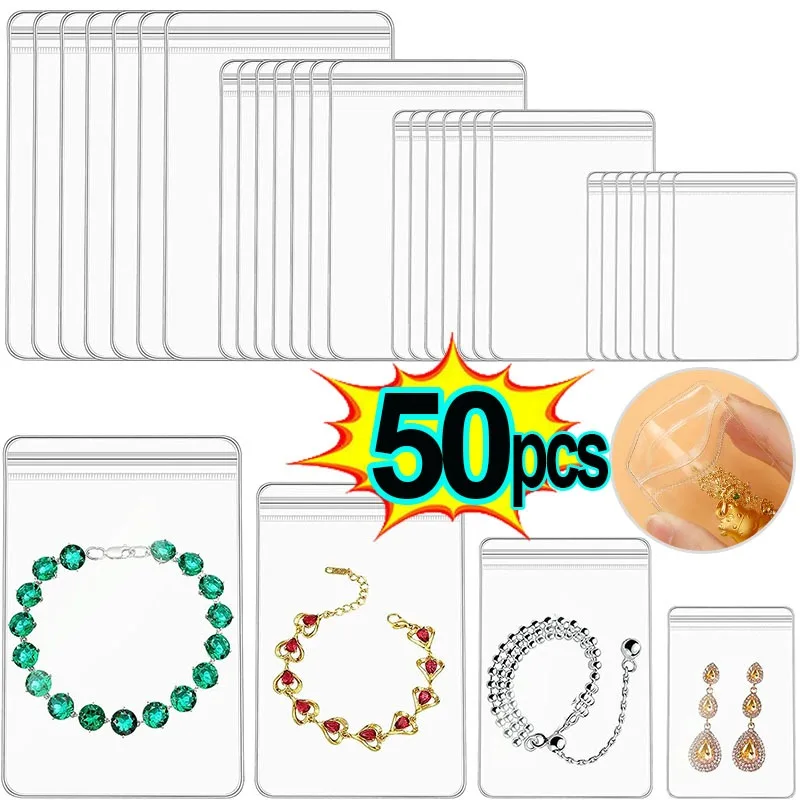 

10/50pcs PVC Self Sealing Jewelry Bag Thick Necklace Bracelet Ziplock Bag Ring Storage Holder Bag Storage Anti-oxidation Bags