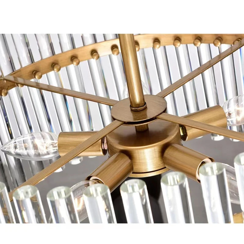 Imagem -05 - Contemporânea Cilindro 5-light Brushed Brass Finish Crystal Glass Chandelier Modern Pingente Luz