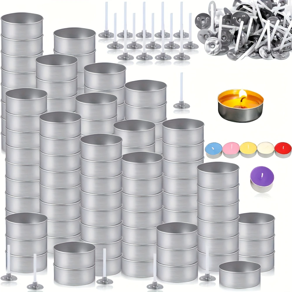 100pcs DIY Candle Making Kit Round Small Tea Light Hold 50pcs Tins Candles Container and 50pcs Soy Wax Wick for Be Engaged Decor