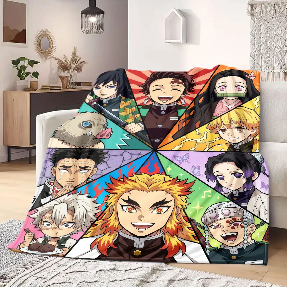 Demon Slayer Professional Print Flannel Blanket, Cartoon Graphic for Living Room, Warm Bedding, Versatile Travel Use_LIAN