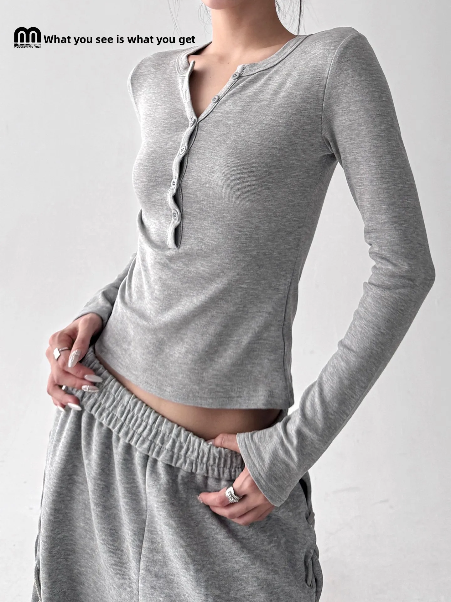 ay Flared Henry Collar Fce Lined Long Sve Slim Fit Women's T-irt Base irt Vintage Sle Polyester Cotton Blend