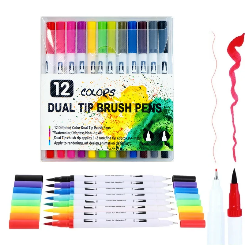 

Маркеры с двумя наконечниками: пастельные акварельные ручки, линеры для рисования, раскрашивания, канцелярские товары для письма