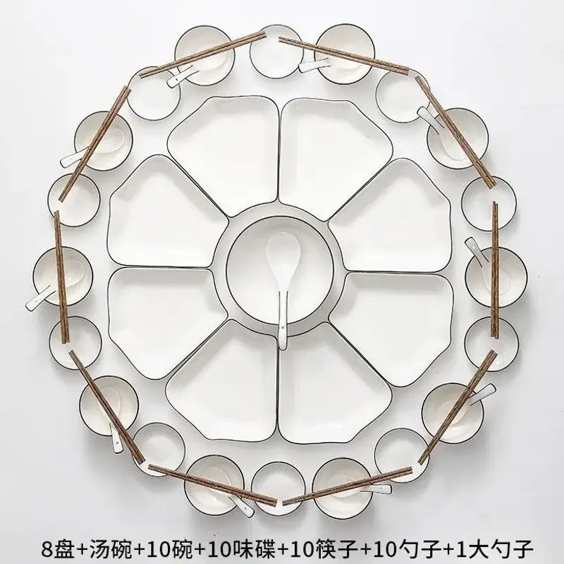 HYS fan plate set high value combination tableware fan turntable luxury household platter