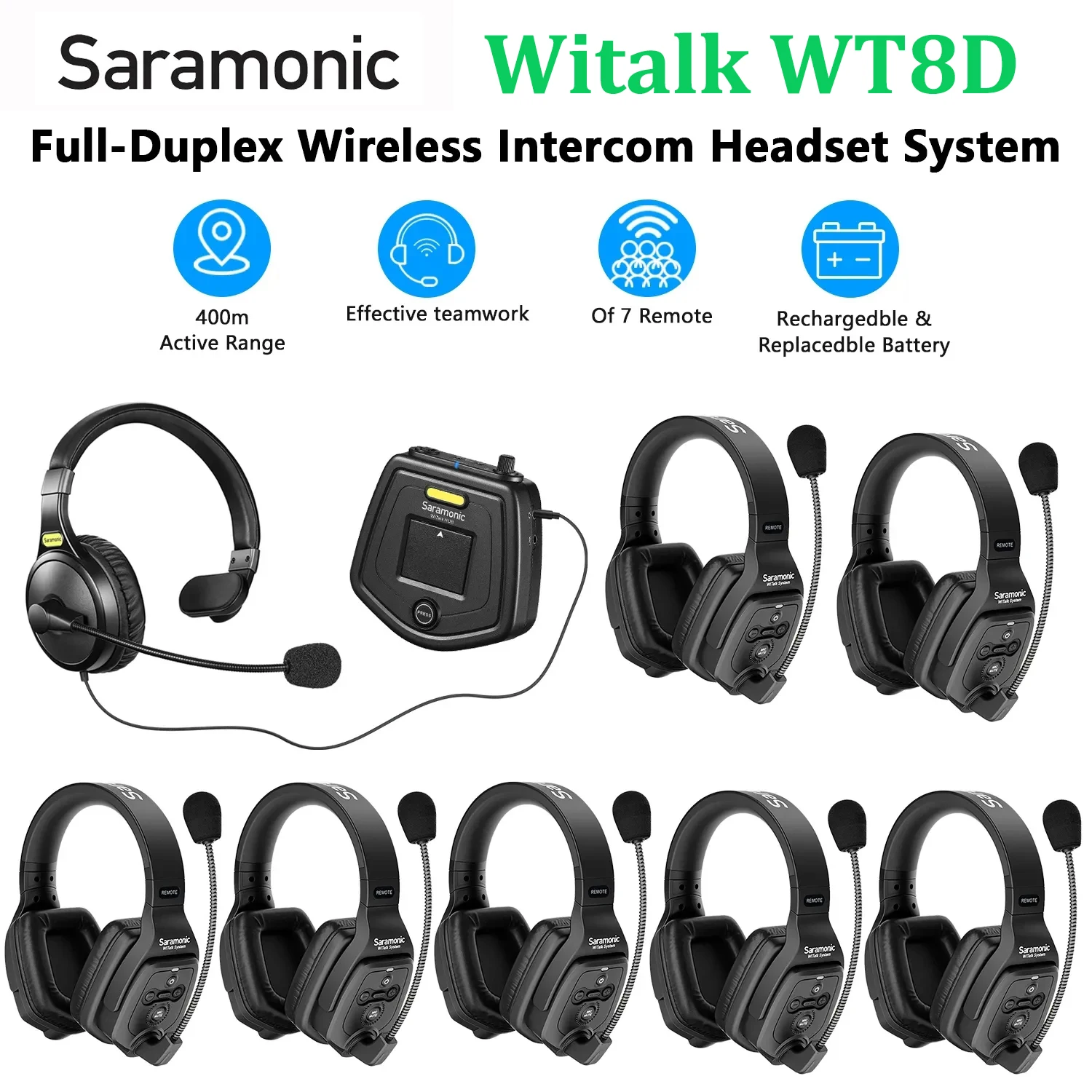 

Saramonic Witalk WT8D Full Duplex Communication Wireless Headset System Marine Duplex Intercom Headsets Boat Coaches Microphone