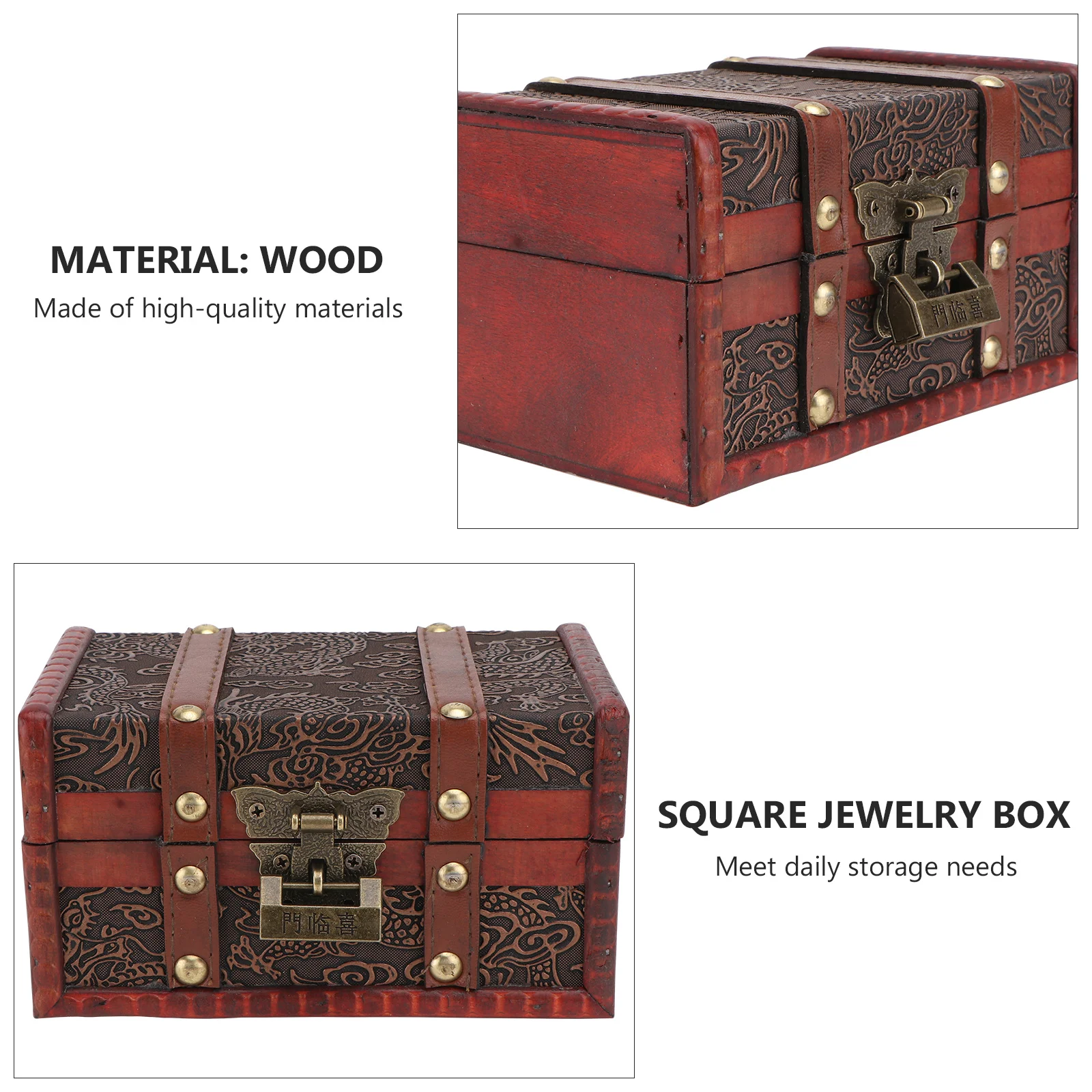 1Pcs Wooden Jewelry Box Decorative Wooden Case Dark Red Waterproof Durable Safe Gift Wrapping Decorative Box Retro Jewelry Case