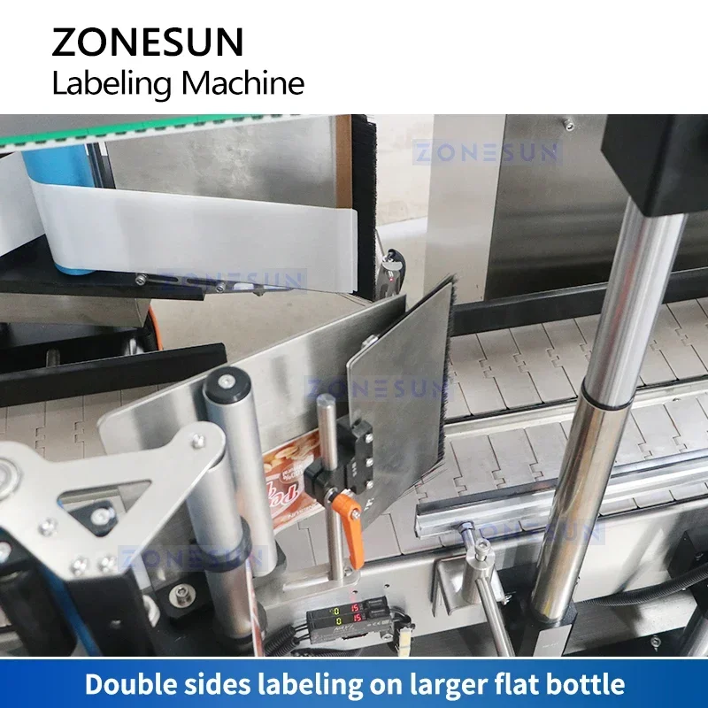 ZONESUN Automatic Flat Bottle Labeling Machine Label Applicator Square Bottle Sticker Labeler Packing Equipment ZS-TB300R