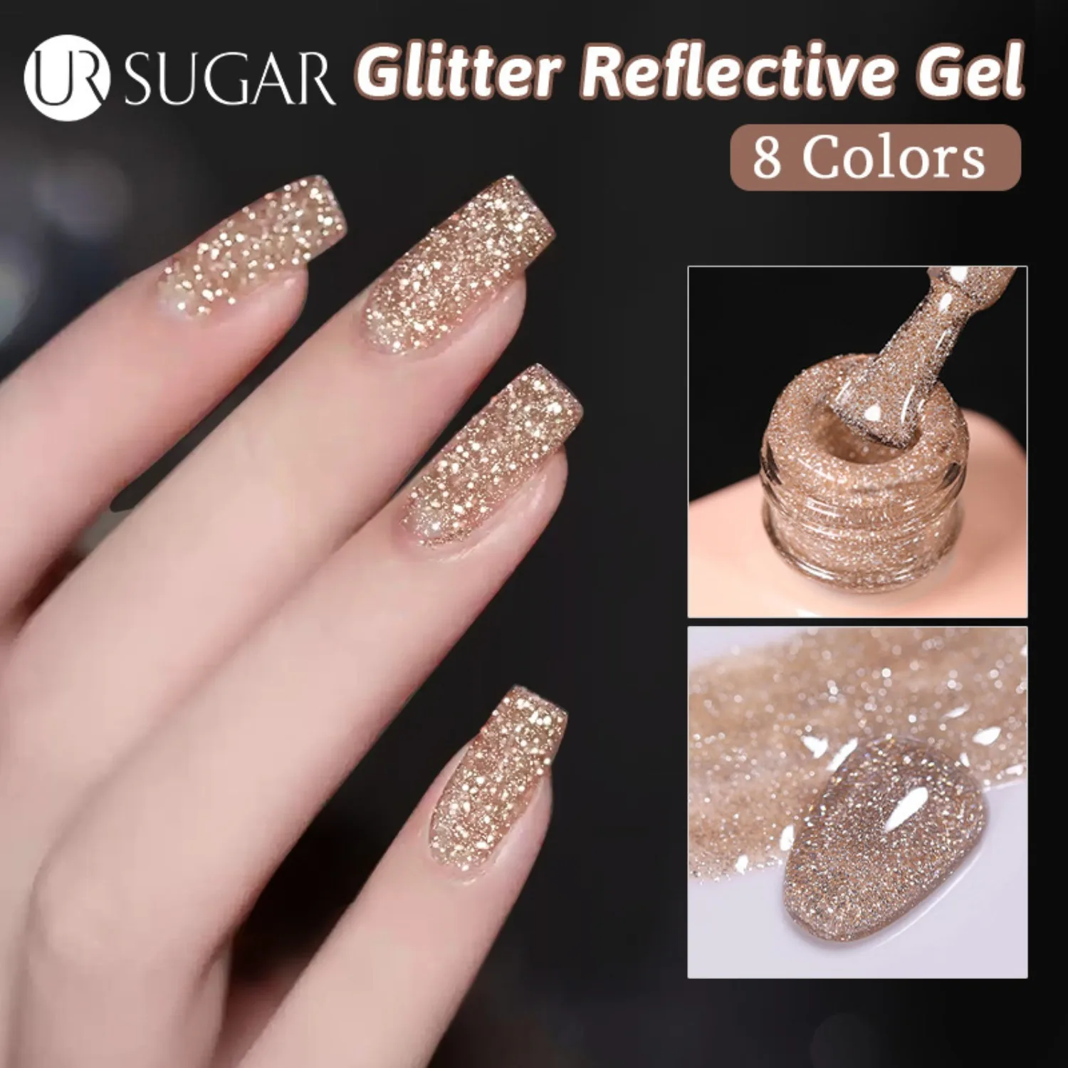 15ml Srebrny Odblaskowy Lakier Hybrydowy do Paznokci Błyszczący Brokatowy Półtrwały Soak Off UV Gel Efekt Iskry Manicure Nail Art