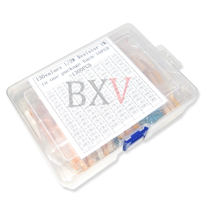 130Values X 10Pcs 1300PCS/Set 1% Metal Film Resistors 1/2W 0.5W Assorted Pack Kit Set Lot Resistors Assortment Kits  + Box