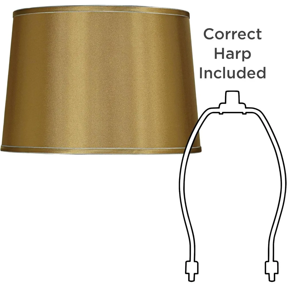 Large Silver Trimmed Drum Lamp Shade 14 Top x 16 Bottom x 11 Slant Replacement with Harp and Finial - Spring-Colored