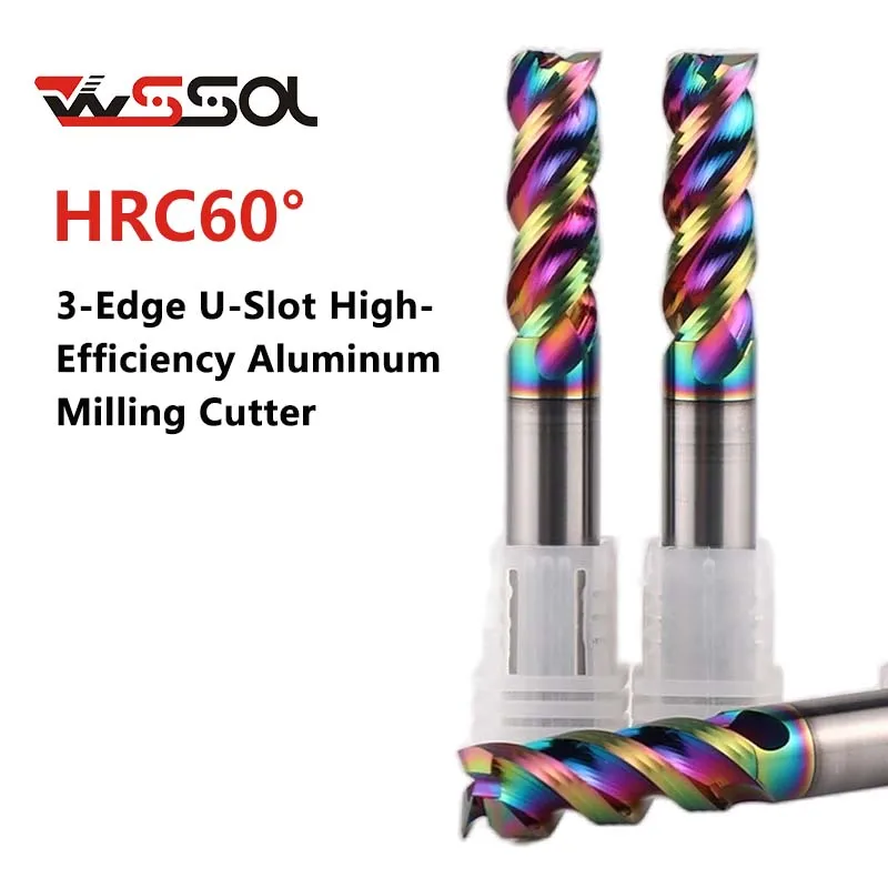 HRC60 3-Edge U-groove aluminum alloy milling cutter DLC-coated high-efficiency aluminum end milling cutter carbide end mill 1MM-