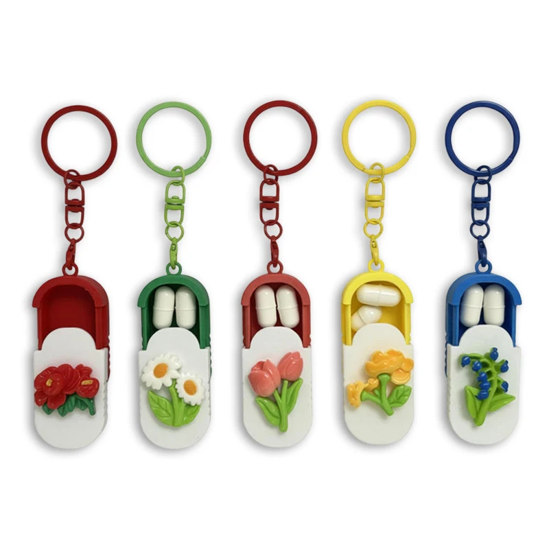 Portable Pill Case With Keychain Mini Pill Organizer Daily/Travel/Office Medicine Box Multifunctional Small Item Storage Box