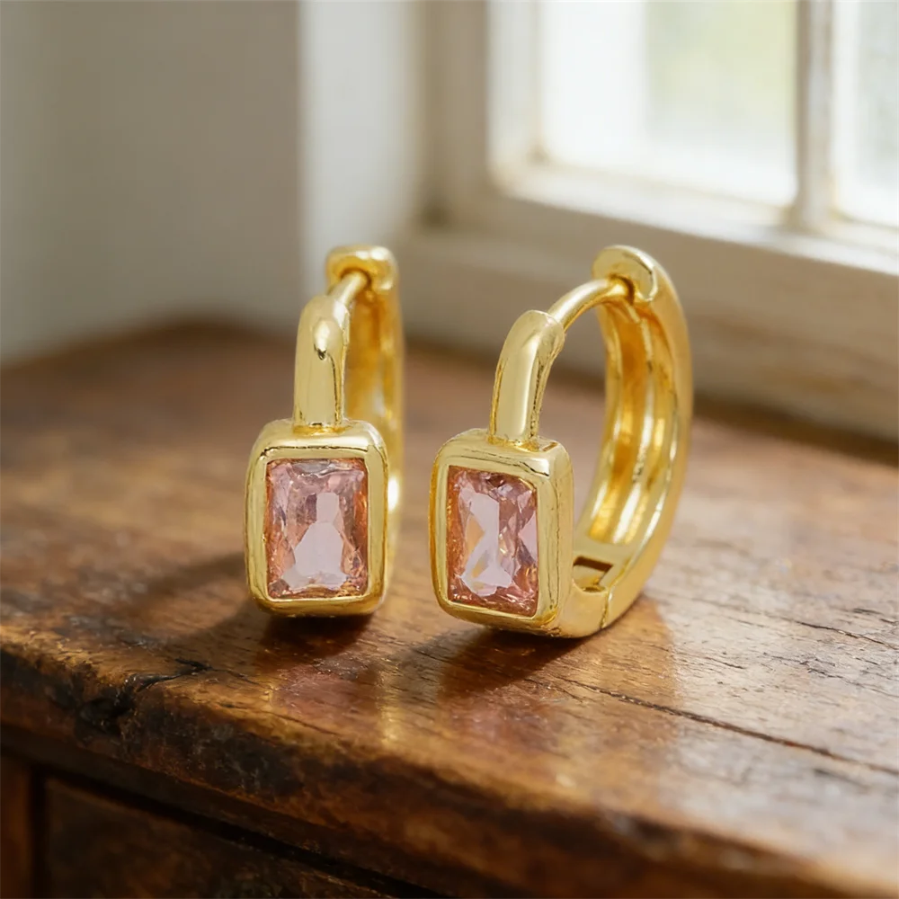 3Pairs Earrings Brass Cubic Zirconia Enamel Oval Round Checkerboard Pink Gem Diy Jewelry Charms Accessories Hoop for Women Men