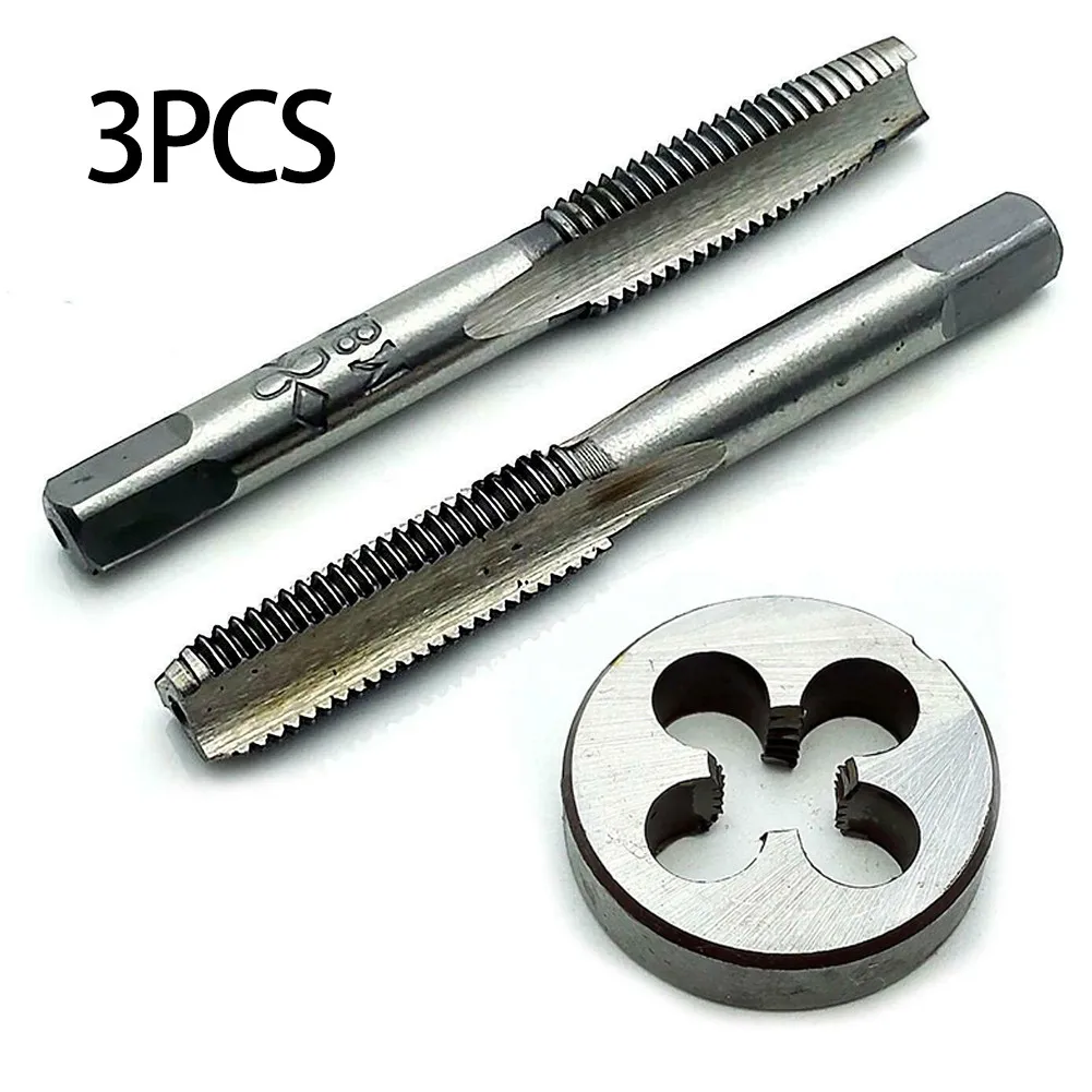 Carbon Steel M8 x 1mm Taper Tap and Die Set for Metric Thread Right Hand 3pcs Package Including 2 Taps and 1 Die