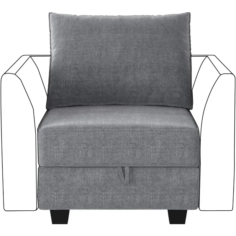 Innovative design Modern Fabric Middle Module for Modular Sofa Customizable Sectional Sofa Couch Accent Armless Chair, Grey