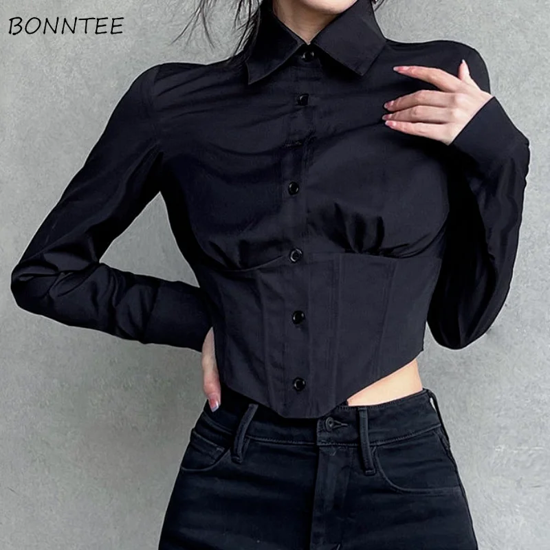 Shirt Women Spring Solid Irregular Slim Crop Tops All-match Office Ladies Popular Classic Temperament Chemise Femme Ulzzang Chic