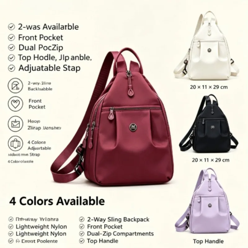 2026 Women Mini Backpack Waterproof Nylon Casual Daypack Multi-use Shoulder Bag Travel Rucksack School Bag Fashion Chest Pack