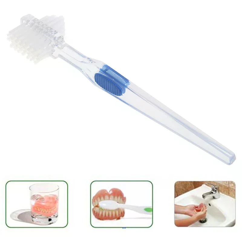 Double Sided Denture Brush Ultra Soft Bristle Head False Teeth Toothbrush Denture Cleaning False Teeth Brush Oral Care