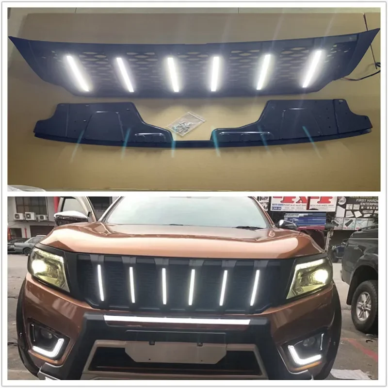 

For Nissan Navara NP300 D23 2015-2020 Front Radiator Grills Racing Grills Matte Black ABS Mask LED Grille Car Accessories
