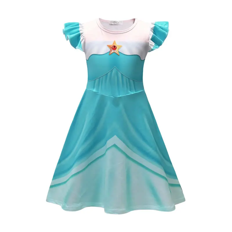 Rosalina Costume For Baby Girl Dress Super Bros Galaxy Peach Kid Up Print Star Party Frock Child Celestial Fancy Tunic