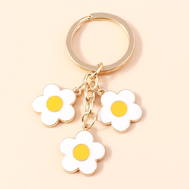 Aihua Nette Emaille Gänseblümchen Blume Schlüsselbund Für Frauen DIY Handtasche Anhänger Auto Schlüssel Ring Halter Souvenir Geschenke Schmuckstück – Detail 11