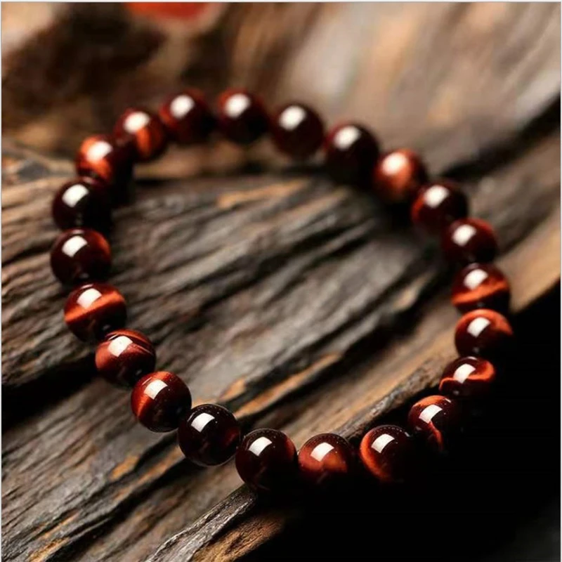 HOT SALE Natural Wine Red Tiger Eye Stone 8MM Prayer Bead Elastic Bracelet for Man's Birthday Gift