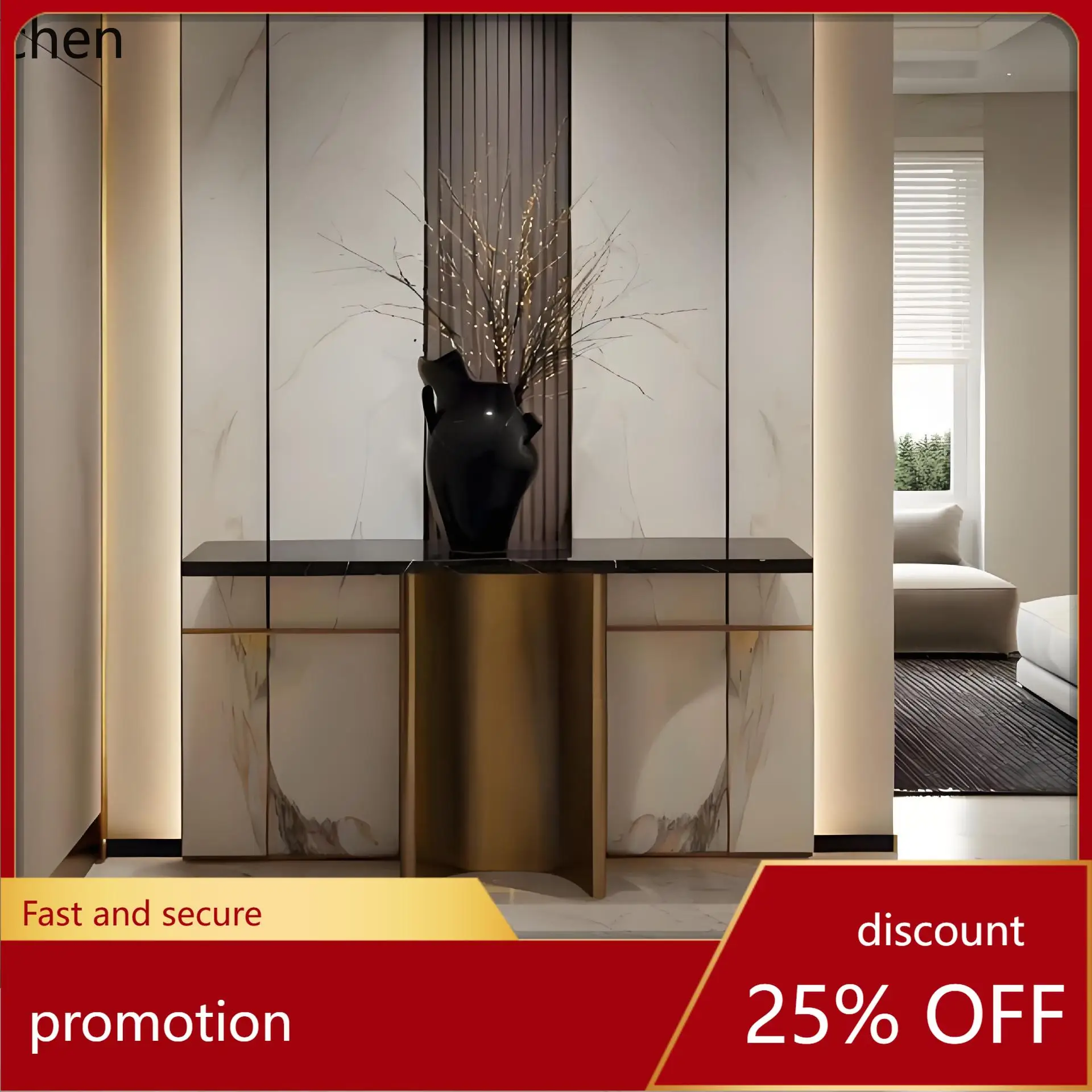 

CZ Simple Modern Entryway Table Rock Slab Entryway Table High-end Stainless Steel Wall-mounted Marble Entryway Cabinet