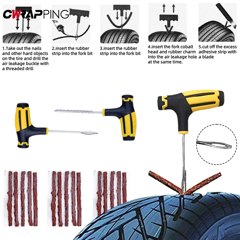 Car Tire Puncture Plug Repair Tools Screw Repair Tool Puncture Emergency Motorcycle Tire Strips Glue Tools Kit Car Accessorie