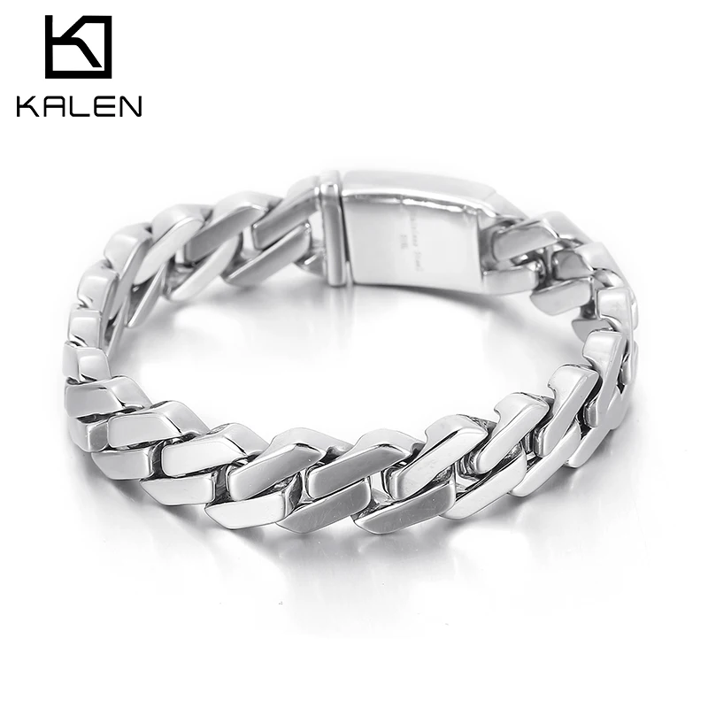 Kalen 13mm Trend Curbs Cuban Chain 316L Stainless Steel Men's Bracelet Popular Simple Jewelry Punk Link