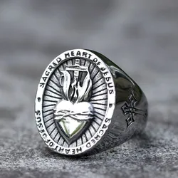 NEW Men's 316L stainless steel rings Vintage Sacred Heart Of Jesus Cross Amulet praying hands jewelry free shipping