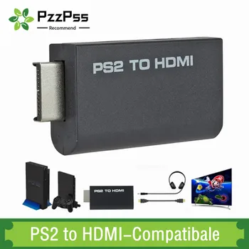 PzzPss PS2 para HDMI-compatível conversor de áudio e vídeo 480i/480p/576i com saída de áudio de 3,5 mm suporta todos os modos de exibição PS2 para HD