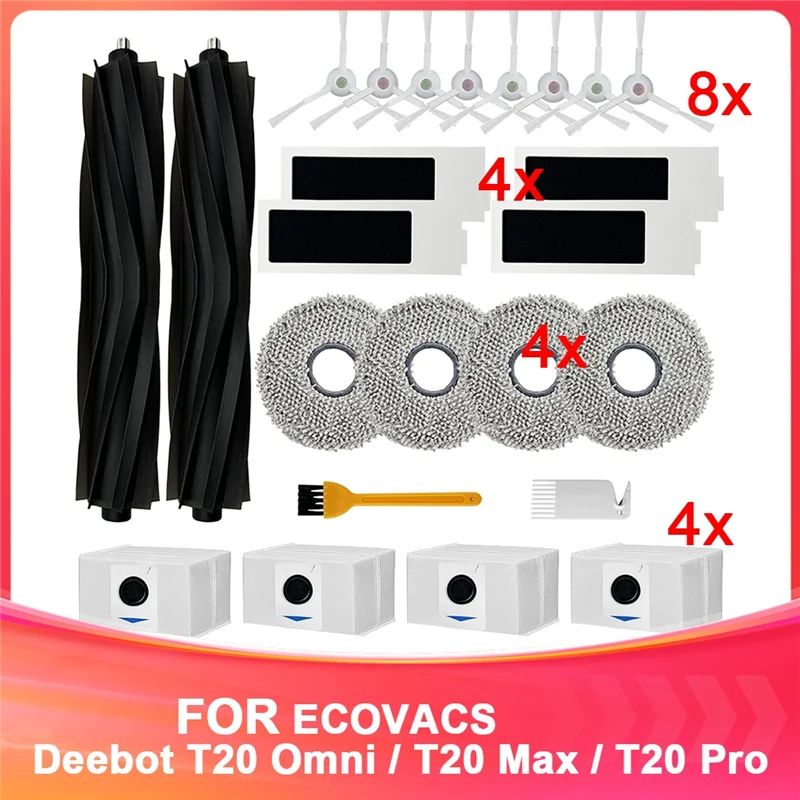 A74E-Per ECOVACST20 Omni/Max/Pro/T20 Max Kit di accessori per aspirapolvere Spazzola laterale principale Filtro HEPA Mop Sacchetto per la polvere in tessuto