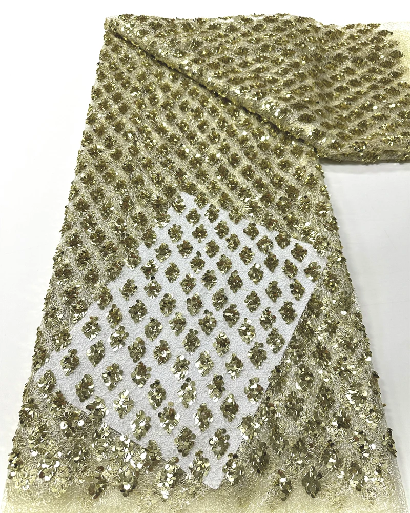 

African Lace Fabric Sequins Nigerian Mesh Lace Fabric Sequins 5 Yards High Quality Guipure for Party Wedding Dress